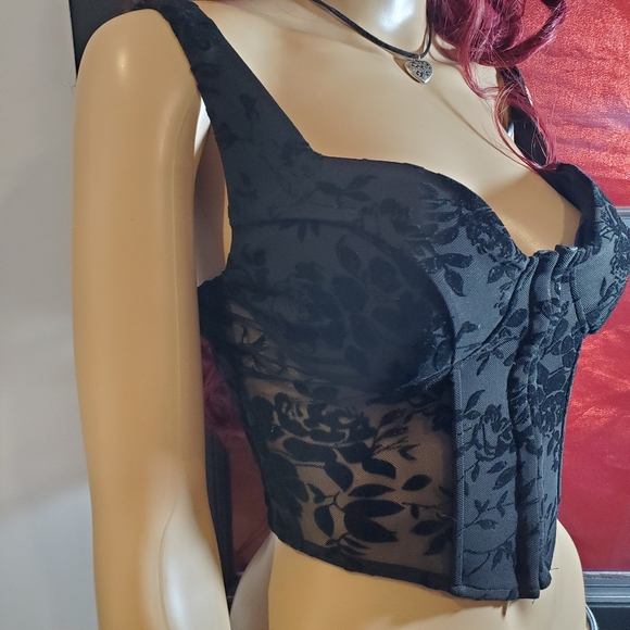 F21 Dark Floral Sheer Corset - Picture 3 of 8